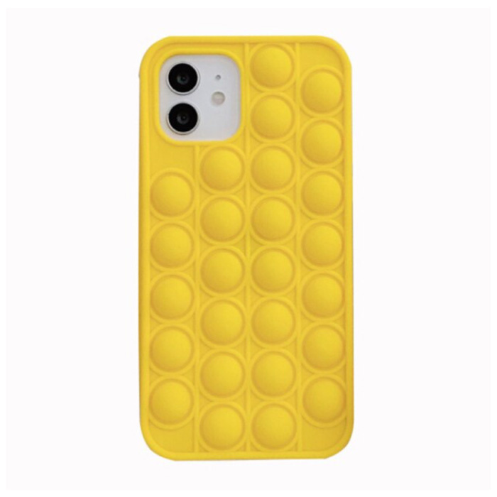 Coque iPhone 12 Pro Pop It - Coque Silicone Bubble Toy Housse Anti Stress Jaune