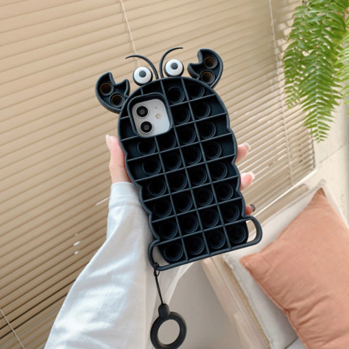 iPhone 12 Pro Max Pop It Hoesje - Silicone Bubble Toy Case Anti Stress Cover Kreeft Zwart