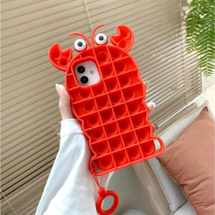 iPhone XS Pop It Hoesje - Silicone Bubble Toy Case Anti Stress Cover Kreeft Rood