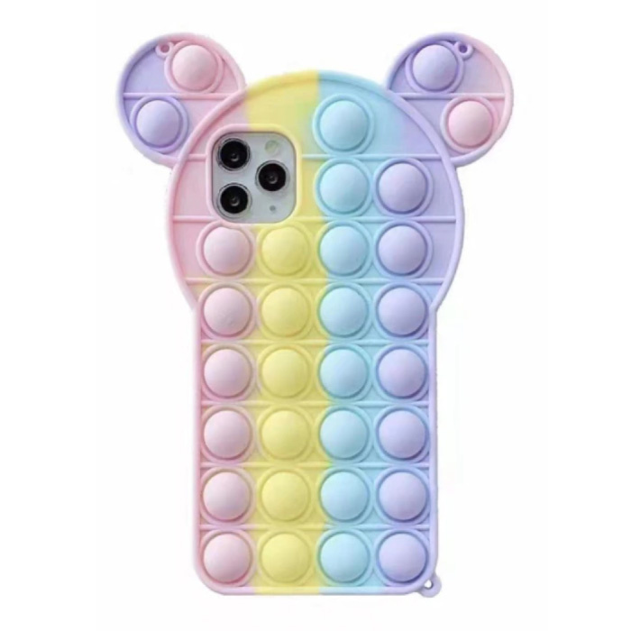 iPhone 12 Pop It Case - Silicone Bubble Toy Case Anti Stress Cover Rainbow