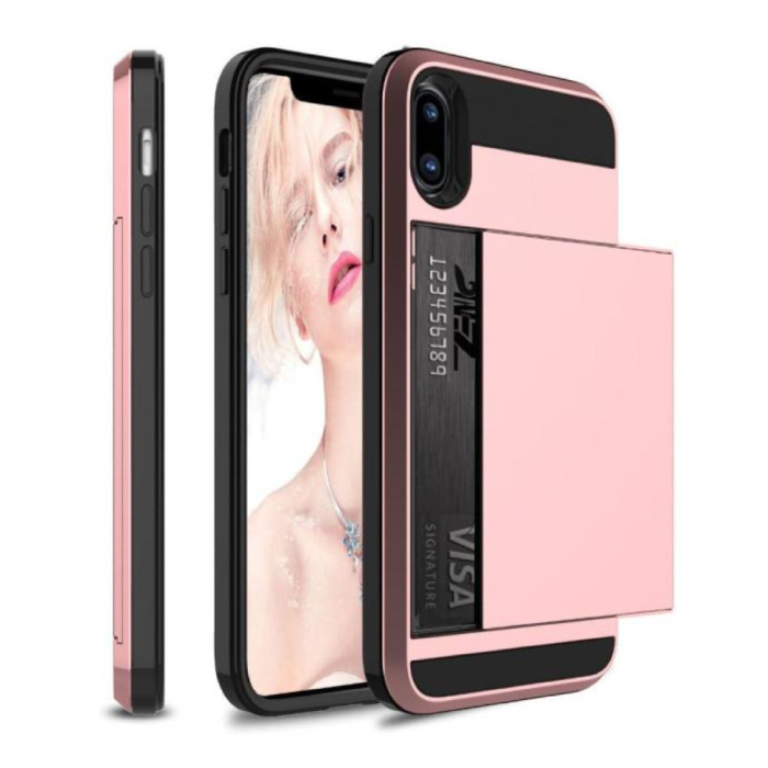 iPhone XR - Wallet Card Slot Cover Case Case Business Pink