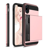 VRSDES iPhone X - Funda con ranura para tarjeta y billetera Funda Business Pink