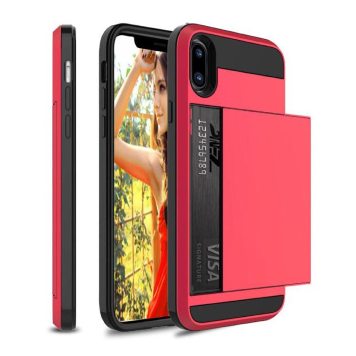 VRSDES iPhone 8 - Custodia a portafoglio con copertura per slot per schede Business Red