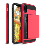 VRSDES iPhone X - Custodia a portafoglio con copertura per slot per schede Business Red