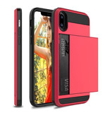 VRSDES iPhone XS - Wallet Card Slot Cover Case Hoesje Business Rood