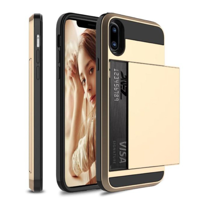iPhone XR - Wallet Card Slot Cover Case Hoesje Business Goud