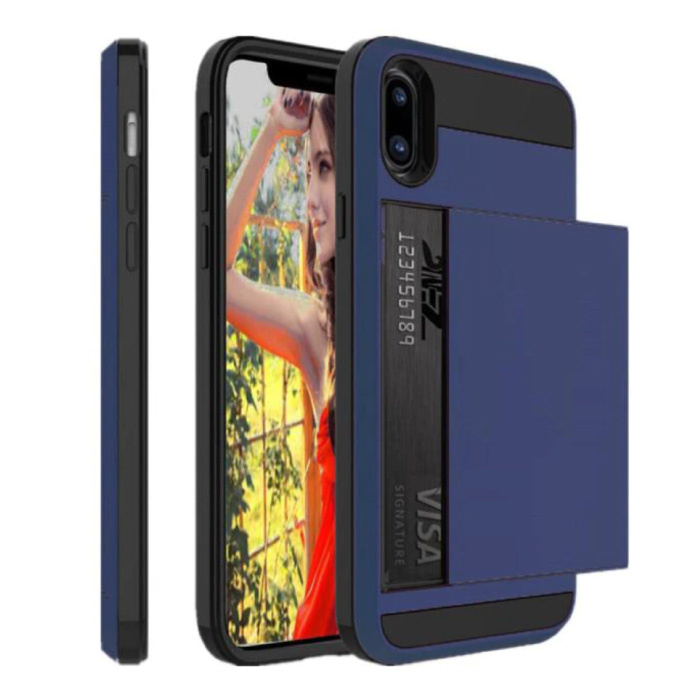 iPhone 7 Plus - Wallet Card Slot Cover Case Hoesje Business Blauw