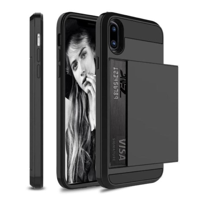 iPhone X - Custodia a portafoglio con copertura per slot per schede Business nera