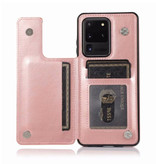 WeFor Samsung Galaxy S20 Ultra Retro Flip Leather Case Wallet - Wallet PU Leather Cover Cas Case Pink