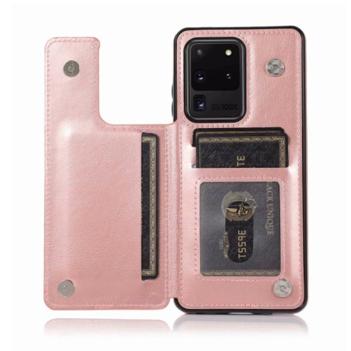 Samsung Galaxy S20 Ultra Retro Flip Ledertasche Brieftasche - Brieftasche PU Lederbezug Cas Case Pink