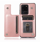 WeFor Skórzane Etui z Klapką w Stylu Retro do Samsung Galaxy S20 Plus - Portfel PU Skórzane Etui Cas Case Różowe