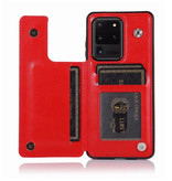 WeFor Samsung Galaxy S20 Retro Leather Flip Case Wallet - Wallet PU Leather Cover Cas Case Red