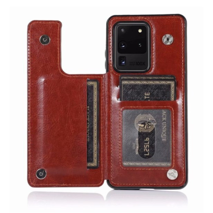 Samsung Galaxy Note 10 Plus Retro Flip Leather Case Wallet - Wallet PU Leather Cover Cas Case Marron