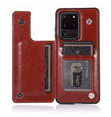 WeFor Samsung Galaxy S20 Retro Leather Flip Case Wallet - Wallet PU Leather Cover Cas Case Brown