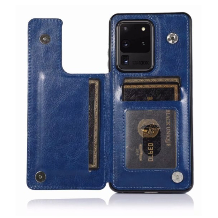 WeFor Samsung Galaxy A51 Retro Leather Flip Case Wallet - Wallet PU Leather Cover Cas Case Blue