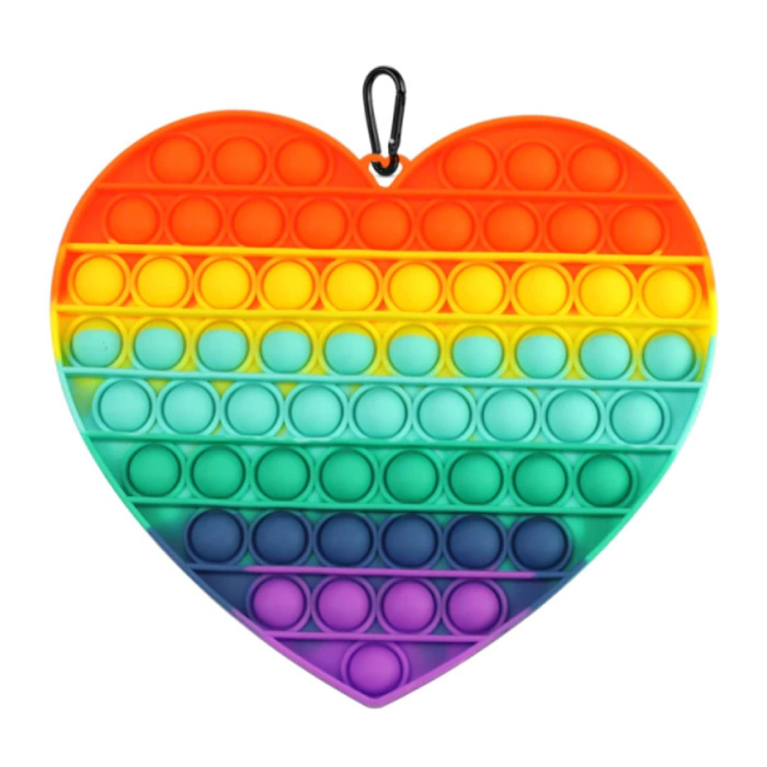 Stuff Certified® XL Pop It - 200mm Extra Large Fidget Anti Stress Toy Bubble Toy Silicone Heart Rainbow