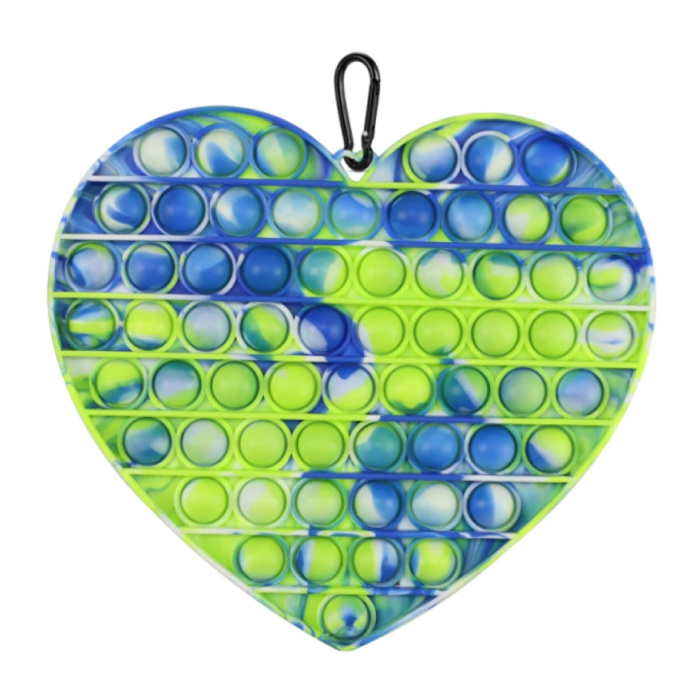 Stuff Certified® XL Pop It - 200mm Extra Large Fidget Anti Stress Toy Bubble Toy Silicone Heart Blue-Green
