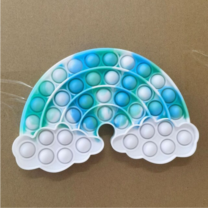 Pop It - Fidget Anti Stress Speelgoed Bubble Toy Siliconen Regenboog Blauw-Wit