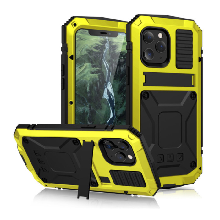 iPhone 12 360 ° Full Body Case + Protector de pantalla - Carcasa a prueba de golpes Amarillo