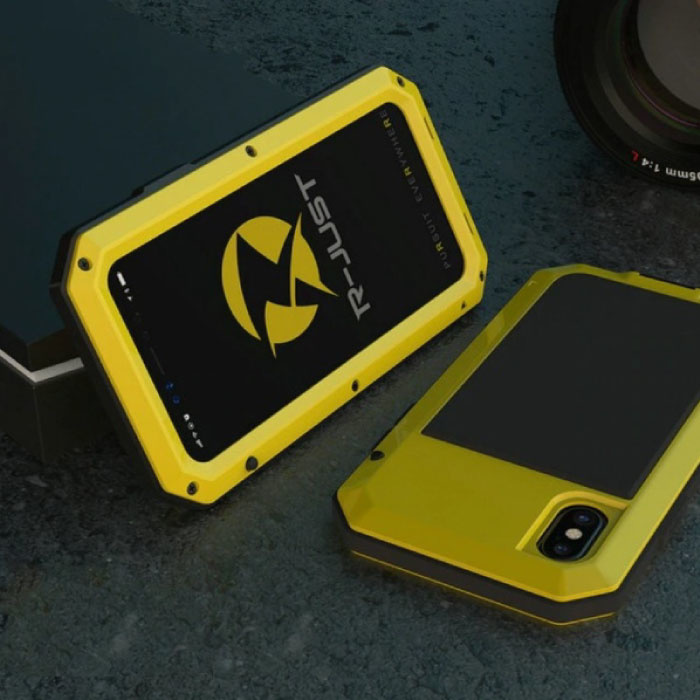 Custodia da serbatoio per iPhone 12 a 360 ° + protezione per lo schermo - Cover antiurto gialla