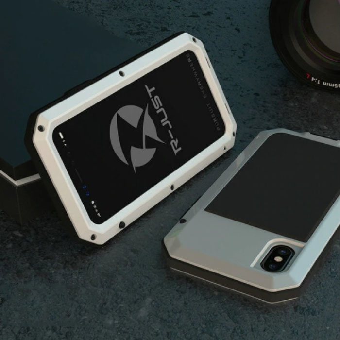 Custodia da serbatoio per iPhone 12 Pro Max 360 ° + protezione per lo schermo - Cover antiurto bianca