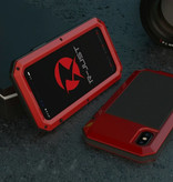 R-JUST Custodia da serbatoio per iPhone 12 a 360 ° + protezione per lo schermo - Cover antiurto rossa