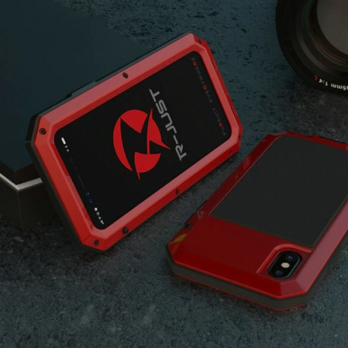 Custodia da serbatoio per iPhone 12 a 360 ° + protezione per lo schermo - Cover antiurto rossa