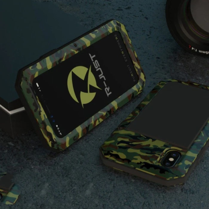 iPhone 8 360 ° Ganzkörpertasche Tankhülle + Displayschutzfolie - Stoßfeste Abdeckung Camo