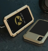 R-JUST Custodia da serbatoio per iPhone 12 Mini 360 ° + protezione per lo schermo - Cover antiurto color oro