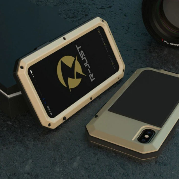 R-JUST iPhone 12 Pro 360 ° Full Body Case Tank Case + Screen Protector - Shockproof Cover Gold