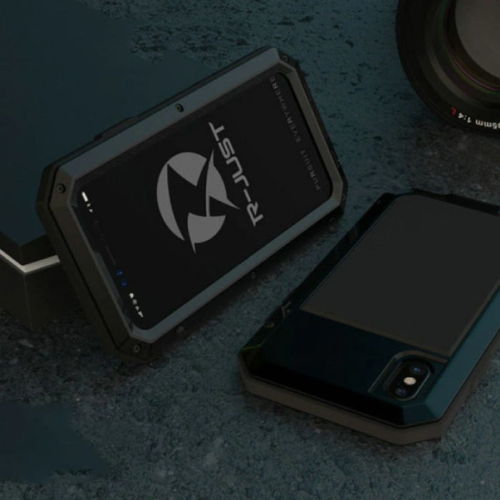 Custodia da serbatoio per iPhone XS Max 360 ° + protezione per lo schermo - Cover antiurto nera