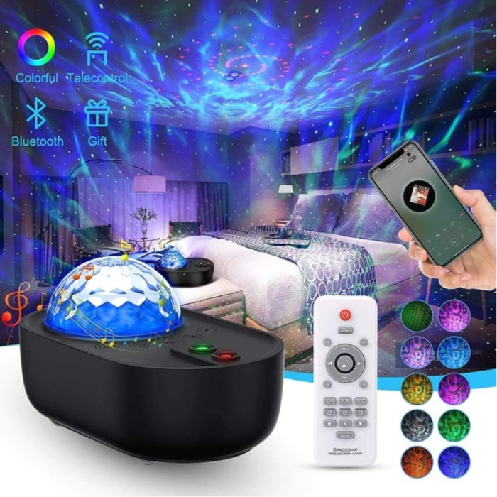 Proyector Star con control remoto - Bluetooth Starry Sky Music Mood Lámpara Lámpara de mesa Negro