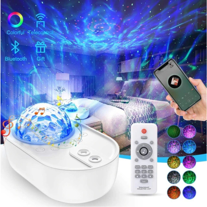 Star Projector with Remote Control - Bluetooth Starry Sky Music Mood Lamp Table Lamp White