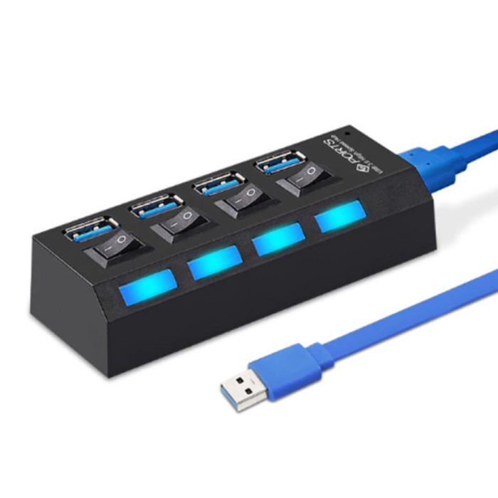 Hub USB 3.0 con 4 porte - Splitter per trasferimento dati da 5 Gbps con interruttore On / Off