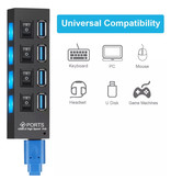 EASYIDEA USB 3.0 Hub met 4 Poorten - 5Gbps Data Overdracht Splitter Aan/Uit Schakelaar