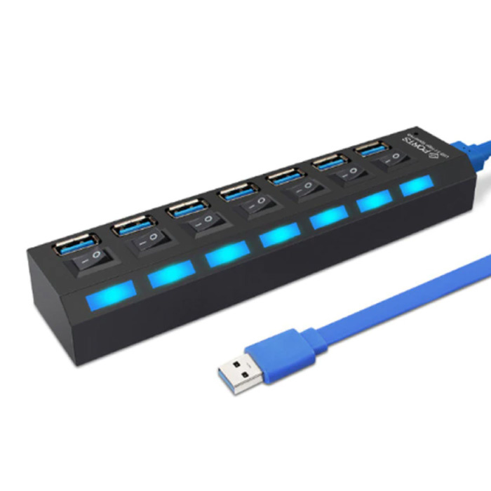 Hub USB 3.0 avec 7 ports - Commutateur marche / arrêt du répartiteur de transfert de données 5 Gbps