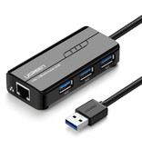 UGREEN Hub USB 3.0 con 3 puertos y puerto Ethernet - Divisor de transferencia de datos de 1000Mbps
