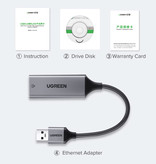 UGREEN Adaptador de puerto USB a Ethernet - Convertidor de transferencia de datos de 1000Mbps ABS de alta calidad Negro