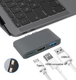 Mosible 3 in 1 USB-C Hub voor Macbook Pro / Air - USB 3.0 / Type C / HDMI - Hub met 3 Poorten 1000Mbps Data Overdracht Splitter Grijs