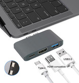 Mosible Koncentrator USB-C 3 w 1 do Macbooka Pro / Air - USB 3.0 / Type C / HDMI - Hub z 3 portami 1000 Mb / s Rozdzielacz transferu danych Szary