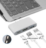 Mosible 3-in-1-USB-C-Hub für Macbook Pro / Air - USB 3.0 / Typ C / HDMI - Hub mit 3 Anschlüssen 1000 Mbit / s Datenübertragungsteiler Silber