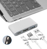 Mosible Hub 3 w 1 USB-C dla Macbooka Pro / Air - USB 3.0 / Type C / HDMI - Hub z 3 portami 1000Mbps Rozdzielacz transferu danych Srebrny