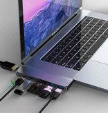 Mosible 7 in 1 USB-C Hub voor Macbook Pro / Air - USB 3.0 / Type C / Micro-SD / SD - Hub Data Overdracht Splitter Grijs
