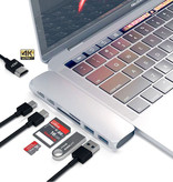 Mosible 7 in 1 USB-C Hub for Macbook Pro / Air - USB 3.0 / Type C / Micro-SD / SD - Hub Data Transfer Splitter Silver