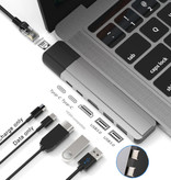 Mosible 6 in 1 USB-C Hub for Macbook Pro / Air - USB 3.0 / Type C / HDMI / Ethernet - RJ45 Hub Data Transfer Splitter Gray