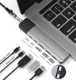 Mosible Hub USB-C 6 in 1 per Macbook Pro / Air - USB 3.0 / Tipo C / HDMI / Ethernet - Splitter trasferimento dati hub RJ45 Grigio