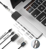 Mosible 6-in-1-USB-C-Hub für Macbook Pro / Air - USB 3.0 / Typ C / HDMI / Ethernet - RJ45-Hub-Datenübertragungssplitter Silber