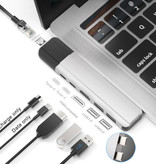 Mosible Concentrador USB-C 6 en 1 para Macbook Pro / Air - USB 3.0 / Tipo C / HDMI / Ethernet - Divisor de transferencia de datos de concentrador RJ45 plateado