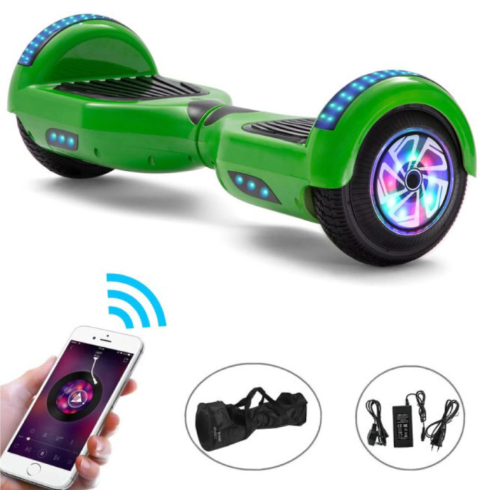 Electric E-Scooter Hoverboard with Bluetooth Speaker - 6.5" - 500W - 2000mAh Battery - Balance Hover Board Green