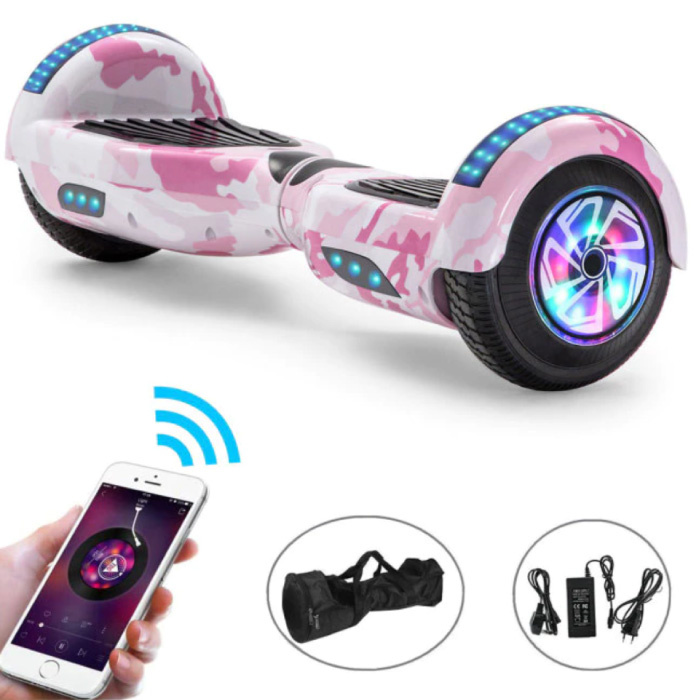Patinete eléctrico hoverboard con altavoz Bluetooth - 6.5 "- 500W - 2000mAh Batería - Balance Hover Board Pink Camo
